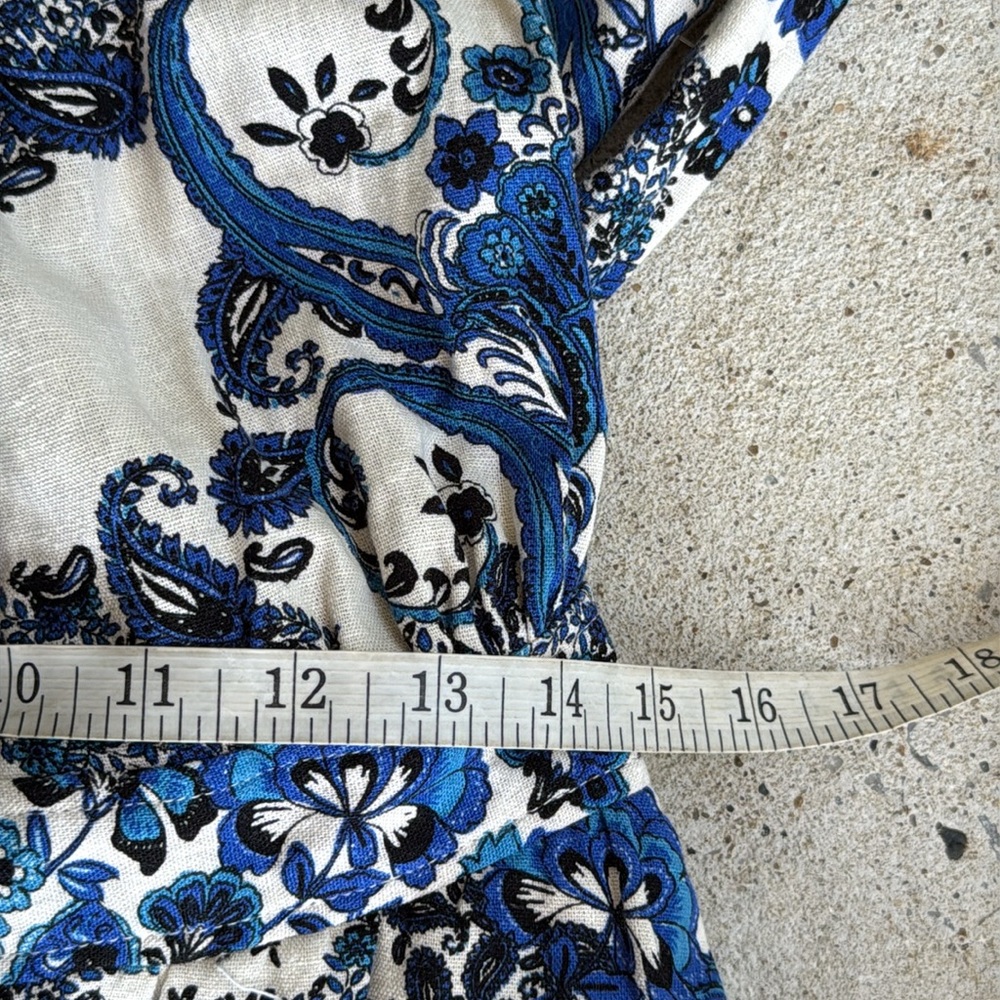 Christian LaCroix Blue/White Floral Linen Sleeveless Mini Wrap Dress Medium - Picture 10 of 14